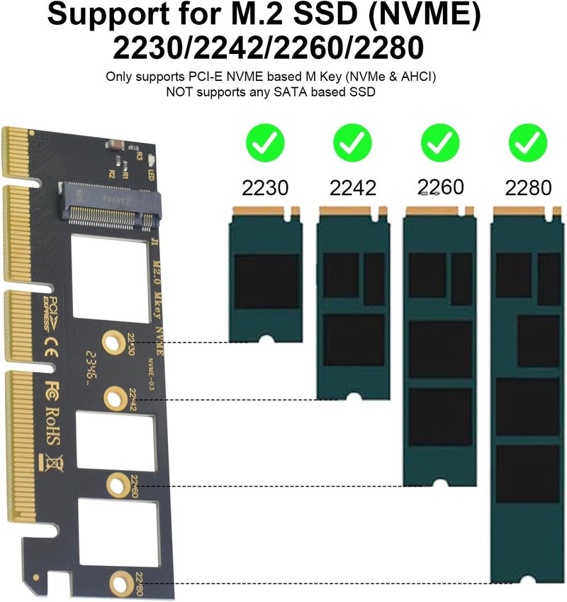 Poyiccot M.2 NVME to PCIe 4.0 x16 Adapter, PCI-e M.2 NVME Expansion Card, Support PCIE Protocol 4X 8X 16X Slots for M.2 SSD 2280, 2260, 2242, 2230 - Image 3